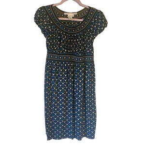 Max Studio Y2K printed fit and flare dress blue tan small